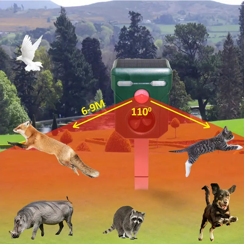 Ultrasonic Solar Animal Repeller with LED Lights & Motion Sensor - VOLTMAN