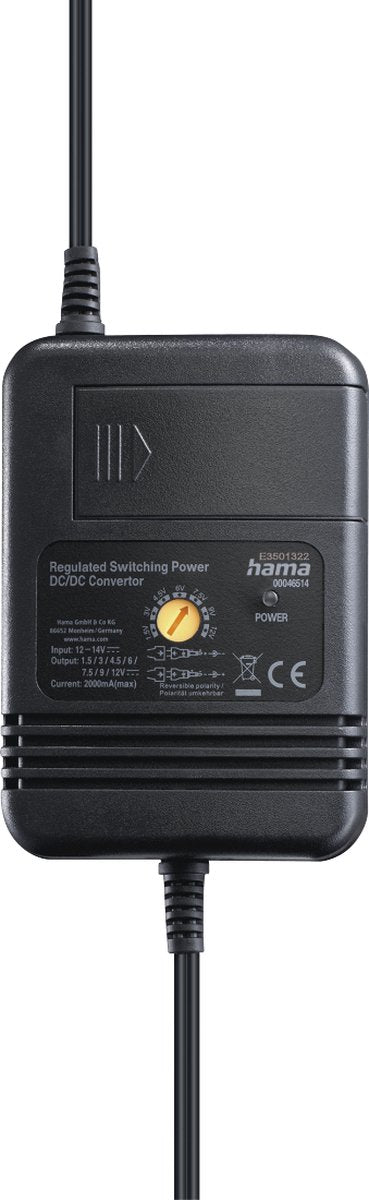 VOLTMAN | Hama power adapter for car adjustable 2000ma 24w max. 12v st. 8 adapte - VOLTMAN