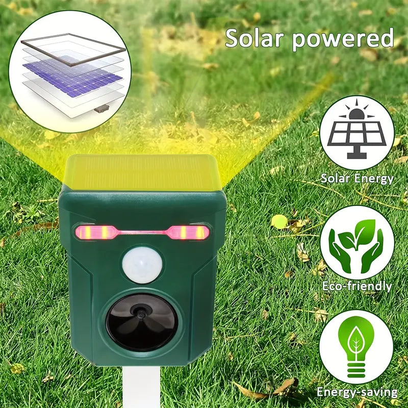 Ultrasonic Solar Animal Repeller with LED Lights & Motion Sensor - VOLTMAN