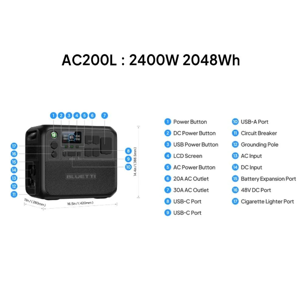 BLUETTI  (Renew)AC200L 2048Wh 2400W Portable Power Station Solar Generator High- - VOLTMAN