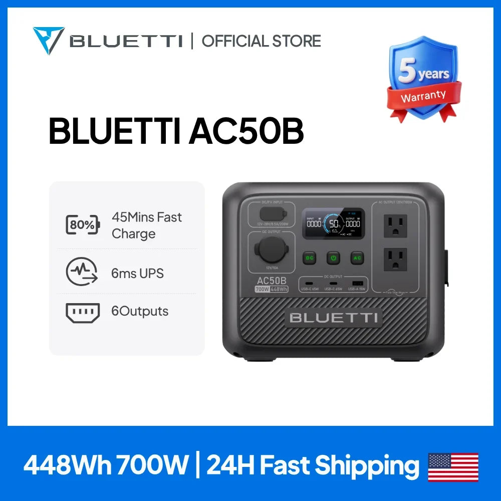 BLUETTI AC50B Portable Power Station | 700W 448Wh Compact Reliable Energy for Ou - VOLTMAN