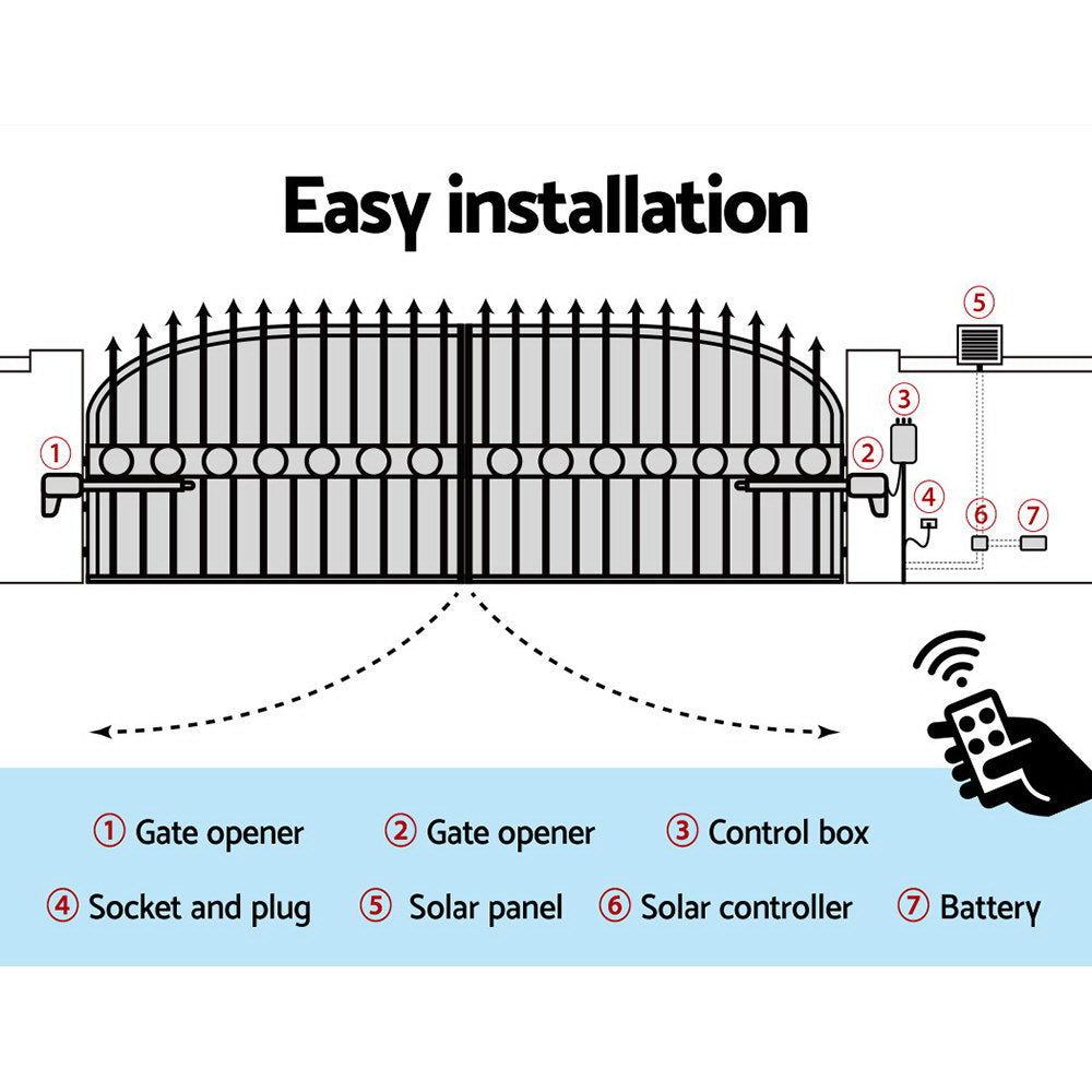 VOLTMAN | NNEDSZ Swing Gate Opener Auto Solar Power Electric Kit Remote Control  - VOLTMAN