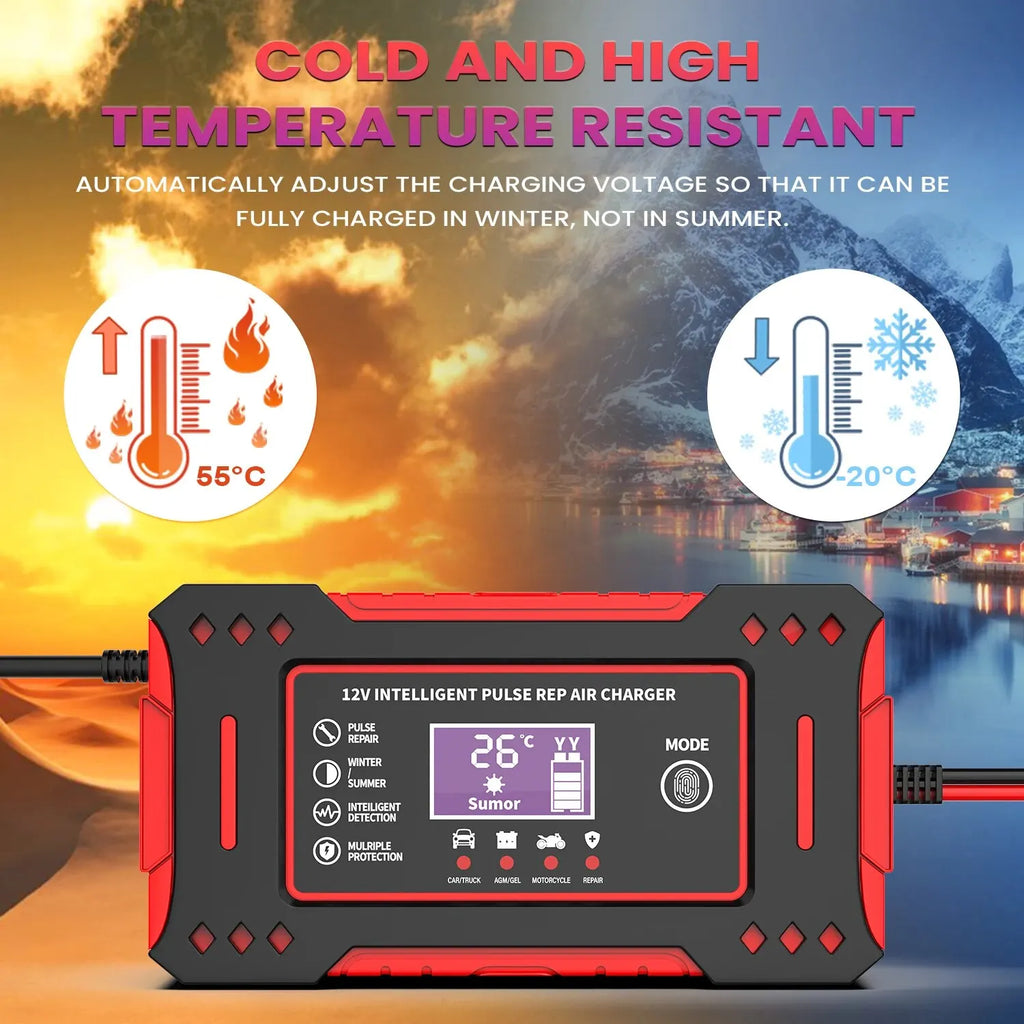 6A 12V Smart Car Battery Charger Lead-Acid Battery Red - VOLTMAN