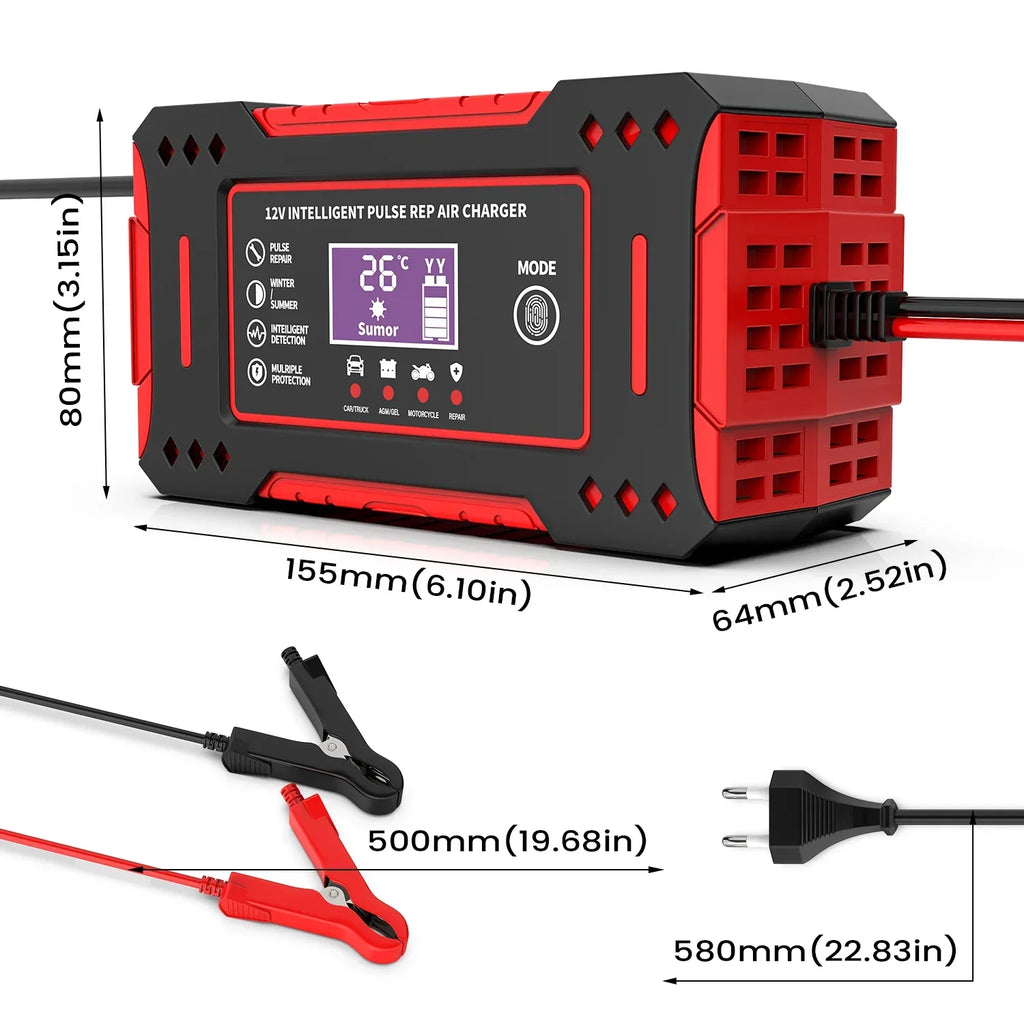 6A 12V Smart Car Battery Charger Lead-Acid Battery Red - VOLTMAN