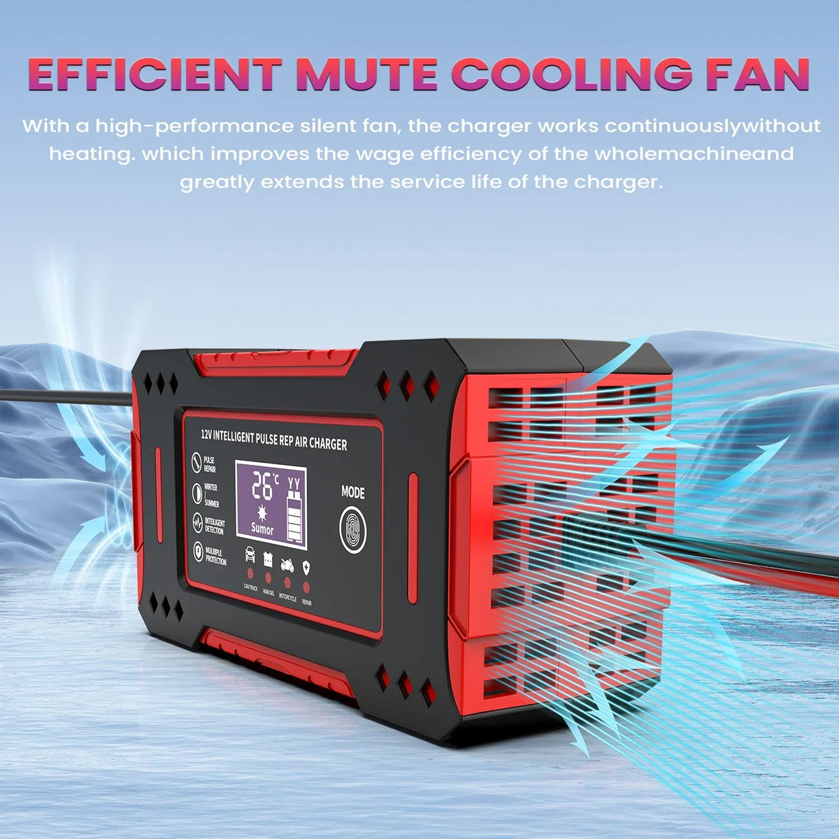 6A 12V Smart Car Battery Charger Lead-Acid Battery Red - VOLTMAN