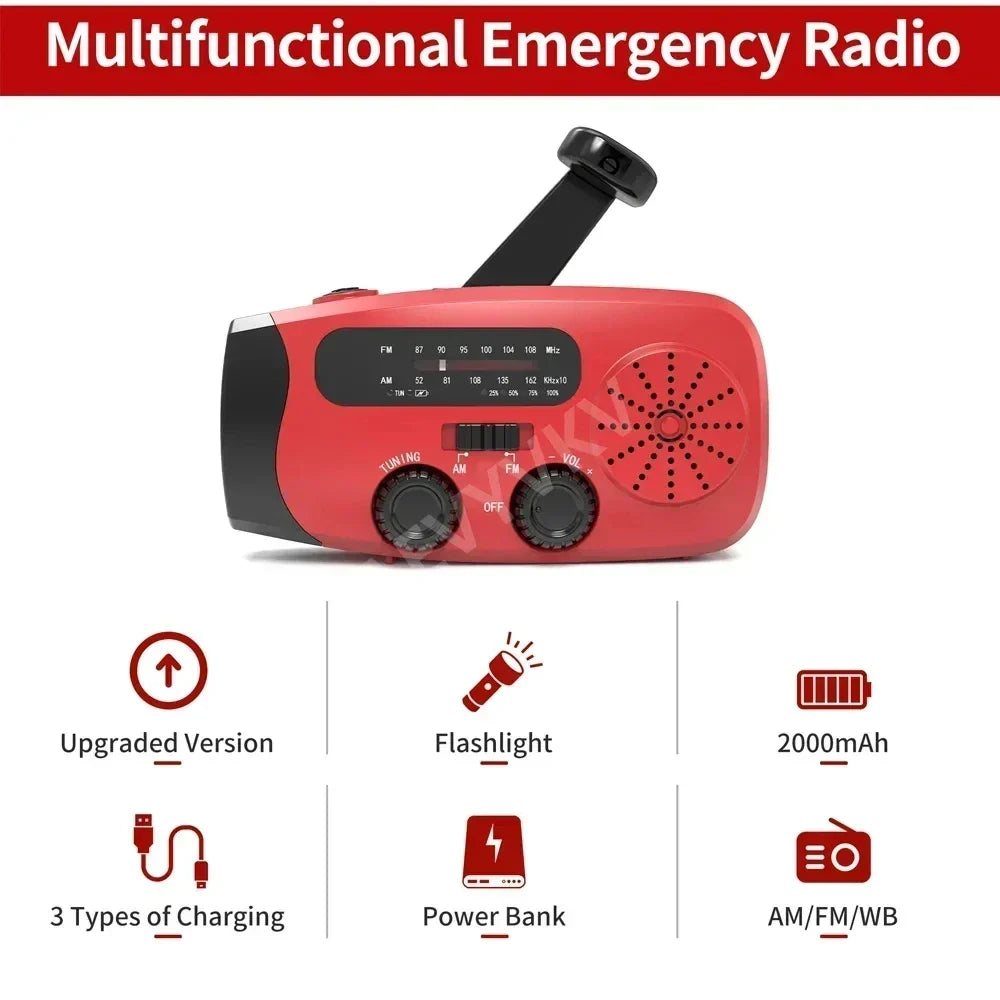 VOLTMAN | Solar Emergency Radio Power Bank Red - VOLTMAN