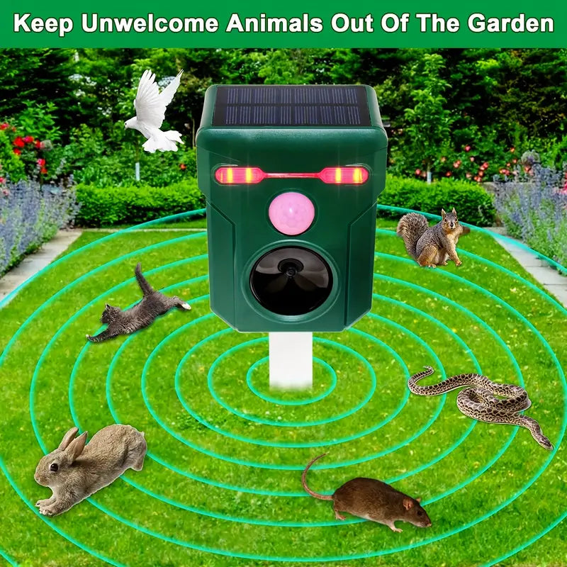 Ultrasonic Solar Animal Repeller with LED Lights & Motion Sensor - VOLTMAN